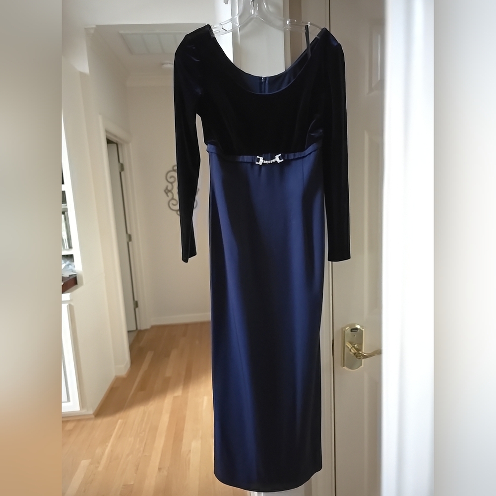 Vintage Scott McClintock Blue Velvet Dress Rhinestone Sparkle Belt